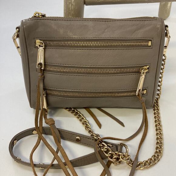 REBECCA MINKOFF TAUPE LEATHER GOLD STUD CROSSBODY BAG( ASIS) - Picture 4 of 16